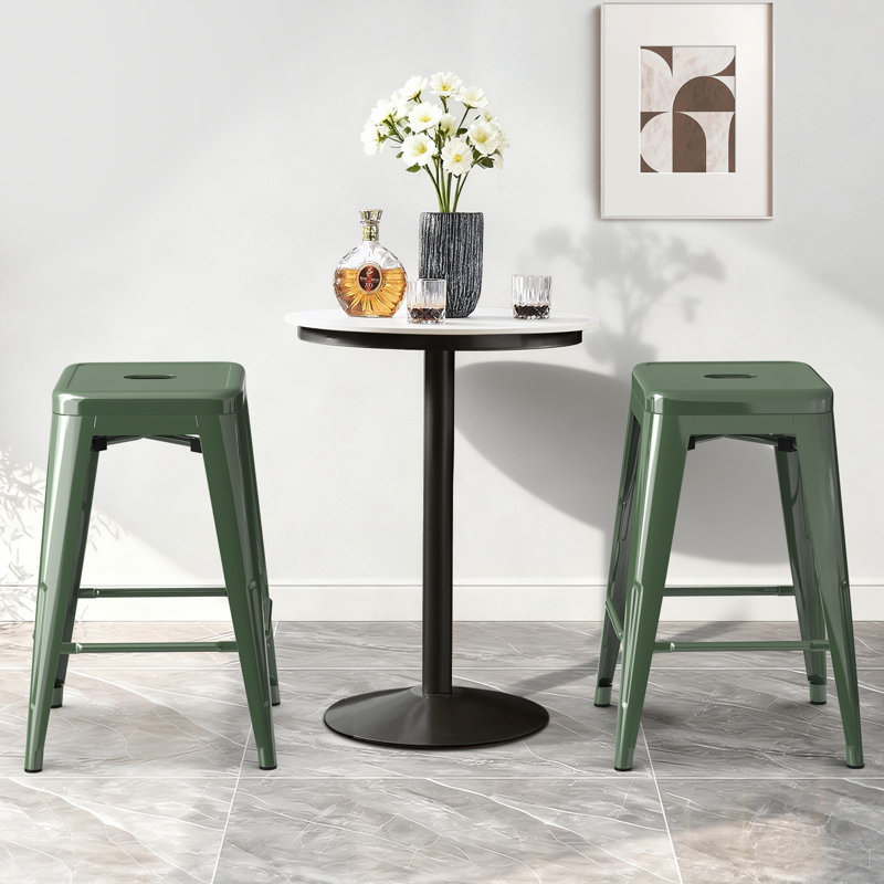 Vogue Furniture Direct Metal Bar Stools, Backless Counter Height Barstools, Indoor Outdoor Stackable Stools With Square Seat