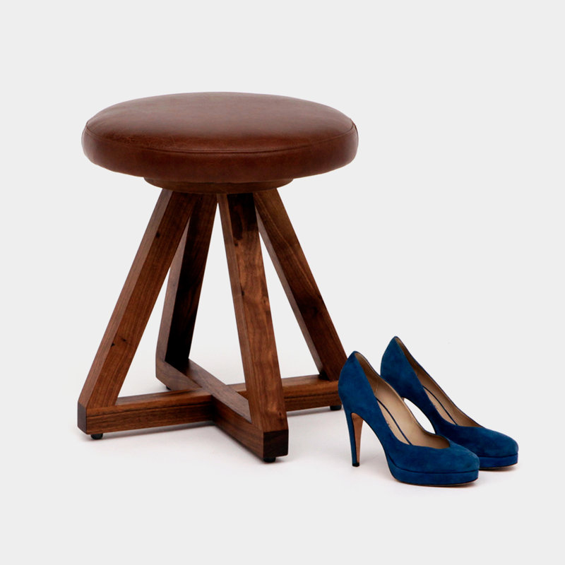 X Leather Accent Stool, Tobacco, Oil-rubbed Walnut