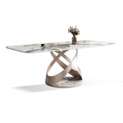 Rose Gold Rectangular Sintered Stone + Stainless Steel Dining Table