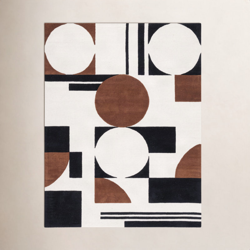 Tapis ivoire / noir / brun en laine fabriqué à la main Antoni, Rectangle 11 pi x 15 pi