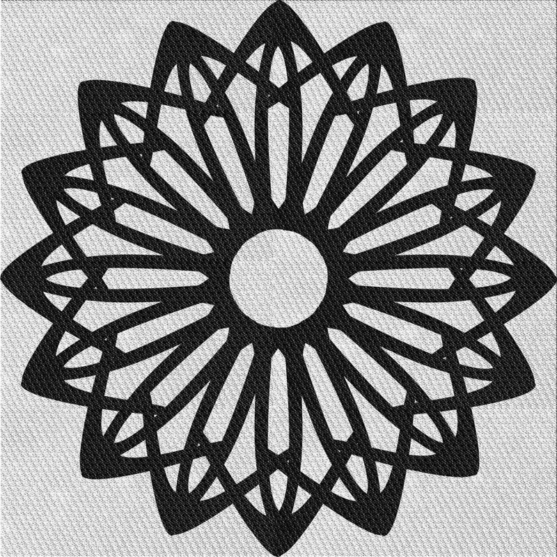 Tapis noir/blanc à motifs, Carré 4 pi