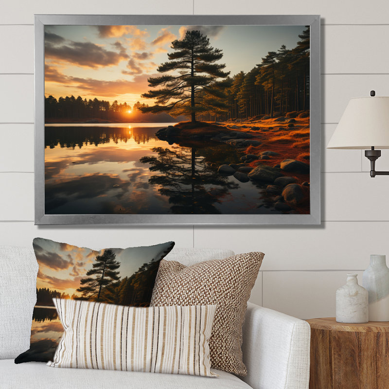 Sérénade de pin sur toile, H 24 po x l 32 po x P 1 po, Cadre simple argenté