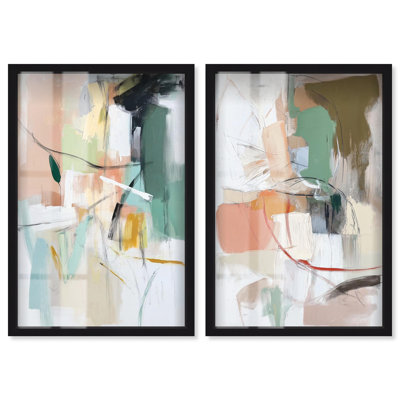 Pastel Riot Duo Shadowbox Print Blue Wall Art Set by Art Remedy, White Frame, 36 x 54