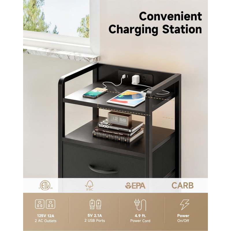 Nightstand With Led Light & Charging Station