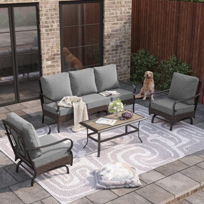 Salem 5-Person Rocking Powder Coated Steel Patio Conversation Set