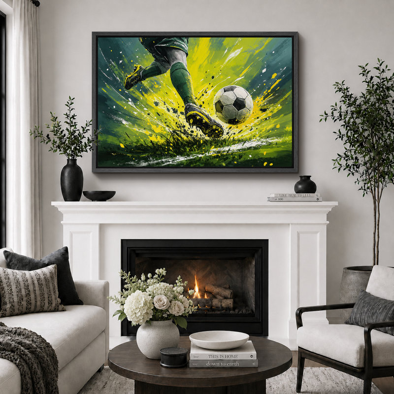 «Soccer Kick Action Sports», images de salle de jeux, impression sur toile encadrée, H 16 po x l 24 po x P 1,5 po, Cadre noir