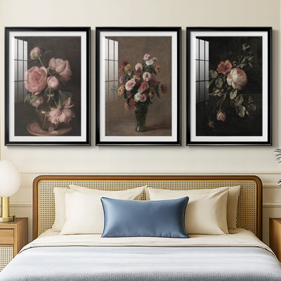 Imprimé floral rétro CXI - impression encadrée sur mesure de qualité supérieure - 3 pièces
