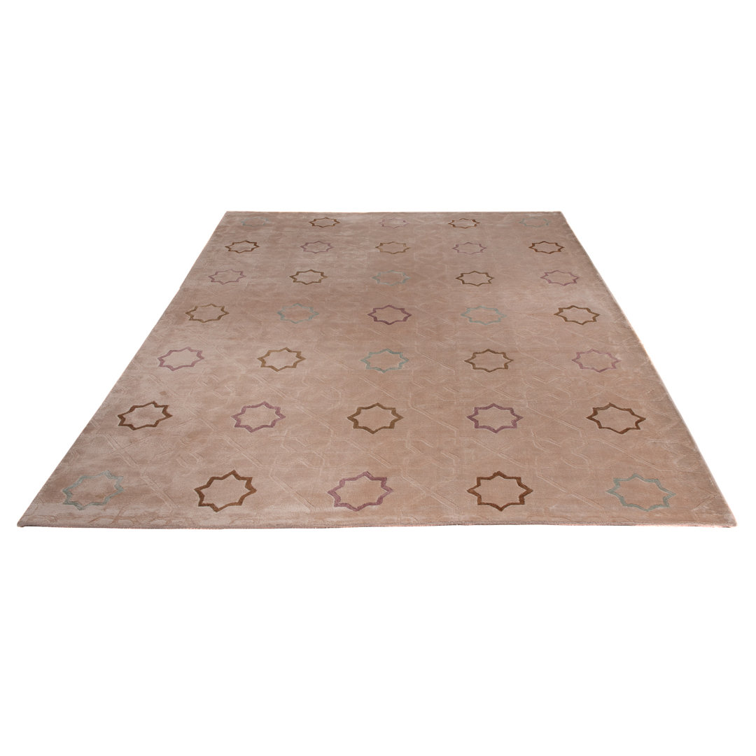 Handgefertigter Teppich Babson aus Wolle in Beige/Blau/Rosa