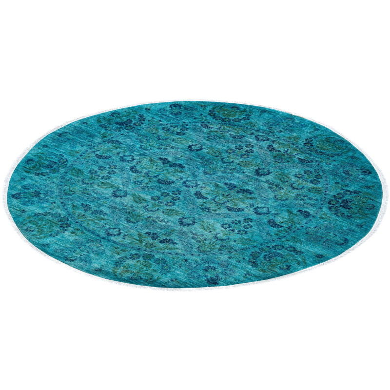 Tapis unique noué à la main Vibrance - bleu, 6 pi 1 po x 6 pi 1 po