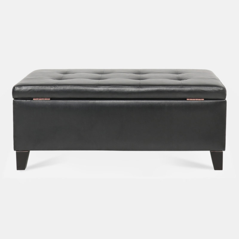 Storage Ottoman With Wooden Legs, Faux Leather Ottoman With Storage For Living Room, Bedroom & Hallway, Ottoman Foot Rest, 38.4" Ottoman