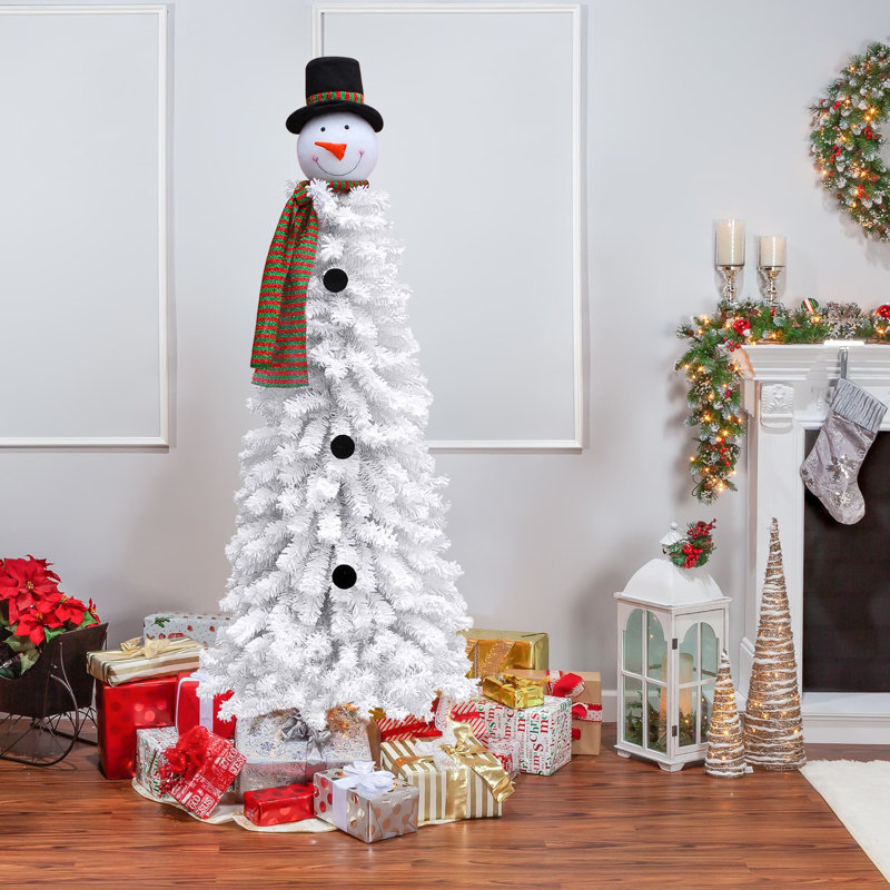 The Holiday Aisle® Snowman 6' White Pine Artificial Christmas Tree 