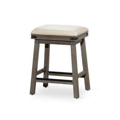 Tabouret de comptoir de 24 po gris vieilli avec siège en cuir français - offre une base de cadre de solution élégante pour une utilisation durable