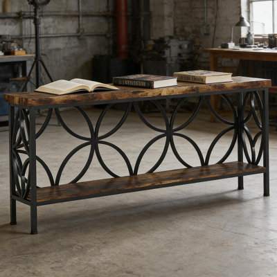 Console industrielle polyvalente à 2 niveaux avec beaucoup de rangement, idéale pour les espaces étroits et les décors modernes.