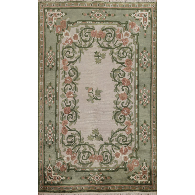 Tapis népalais oriental en laine à motif floral noué à la main de conception unique 3 pi 7 po x 5 pi 6 po