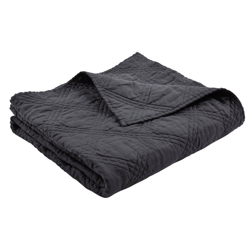 Washed Linen Quilted Throw, Charcoal