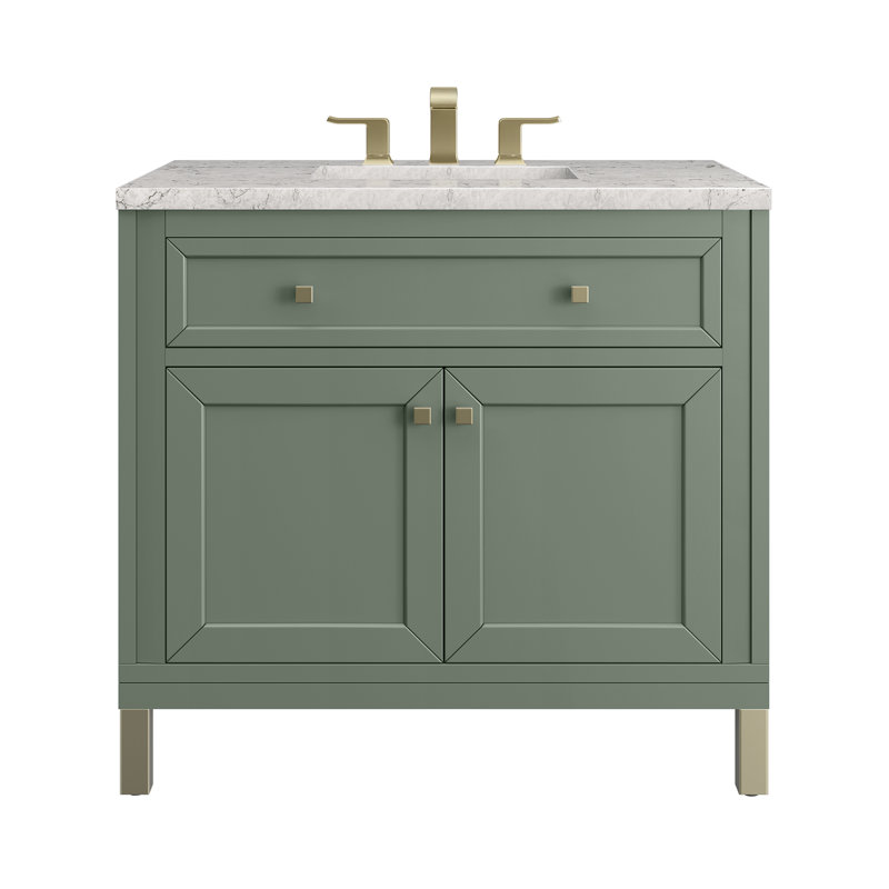 Chicago 36' W Single Vanity, Smokey Celadon, Eternal Jasmine Pearl Quartz, 8" Widespread