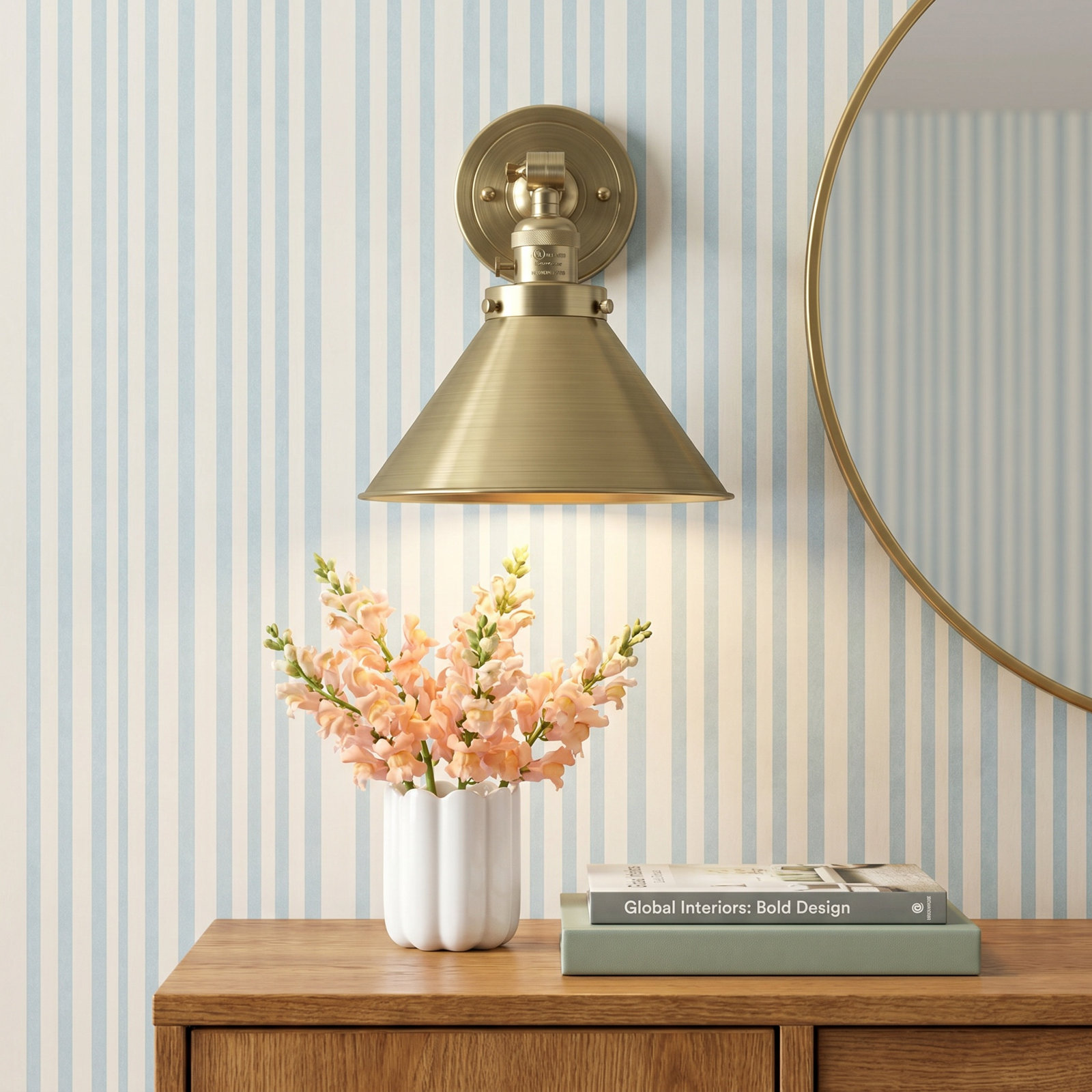 Dillon Single Light Dimmable Armed Sconce, Antique Brass, Antique Brass, 3 W LED Vintage Dimmable Bulb