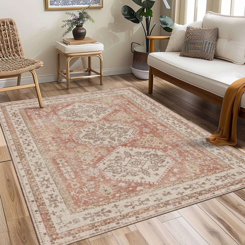 8' x 10' Vintage Brick Machine Washable Area Rug with Non-Slip Backing for Living Room