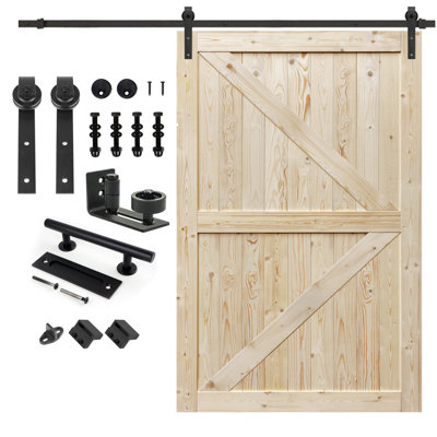 Panelled Wood Unfinished Barn Door with Installation Hardware Kit