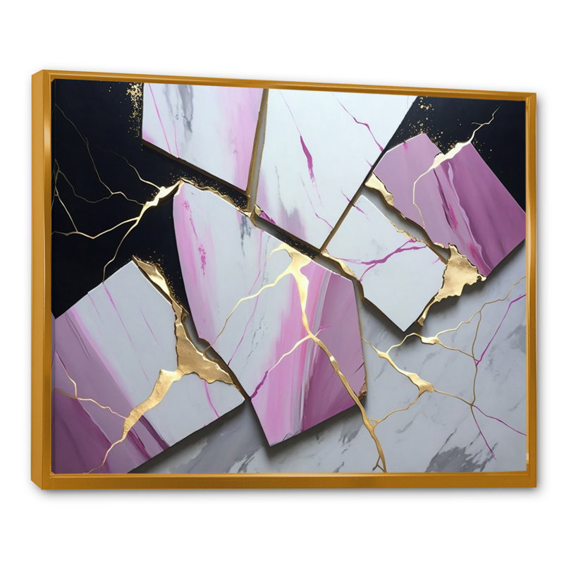 «Abstract Geode Pink II», reproduction sur toile, L 40 po x H 30 po, Toile avec cadre flottant or