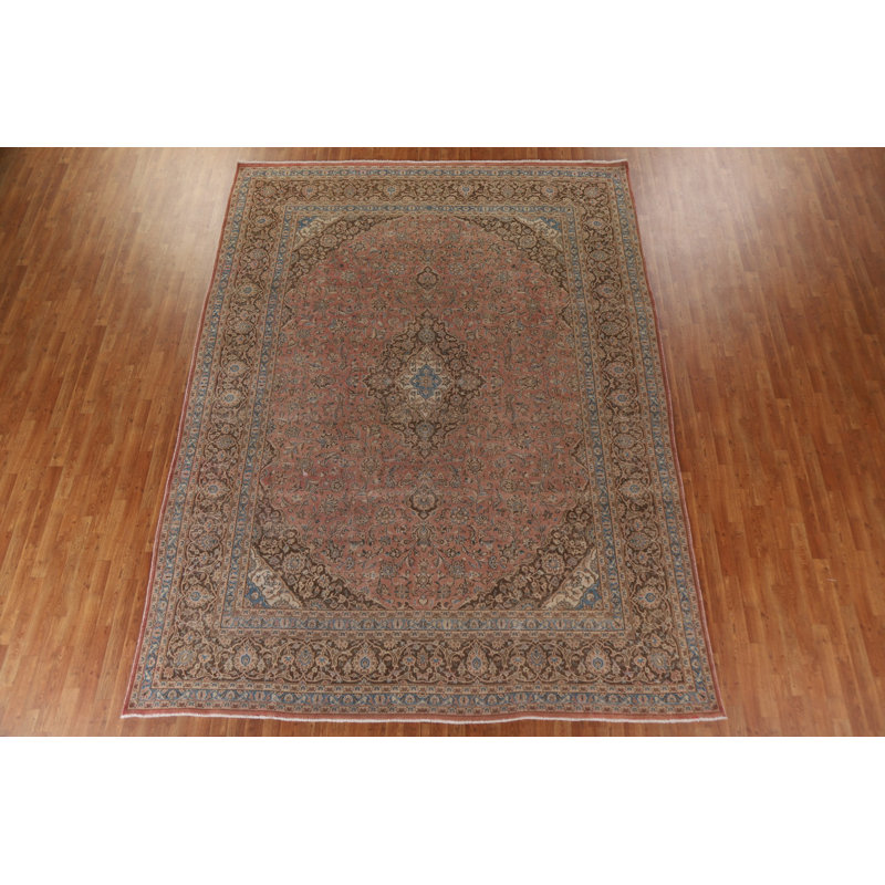 Tapis unique en laine rose 9 pi 6 po x 12 pi 7 po années 1950