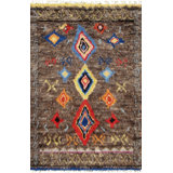 Tapis oriental brun / rouge / bleu en laine / coton 5 pi 10 po x 8 pi 10 po Oriental