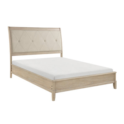 Classic Farmhouse Style Bed Upholstered Headboard Beige Finish Wooden Bedroom Furniture 1pc