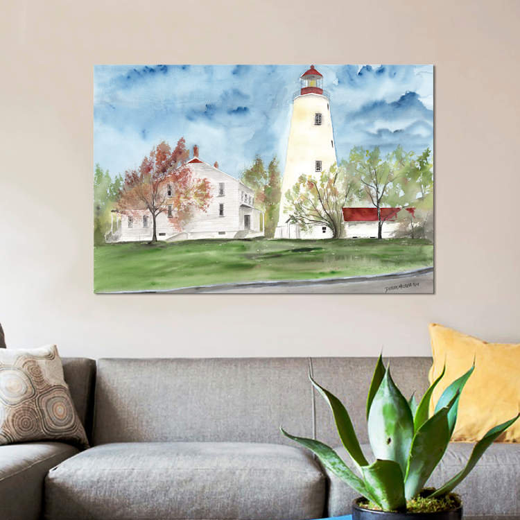 « sandy hook phare », reproduction d’impression sur toile, H 26 po x l 40 po x P 1,5 po, Pas de tapis, Toile tendue