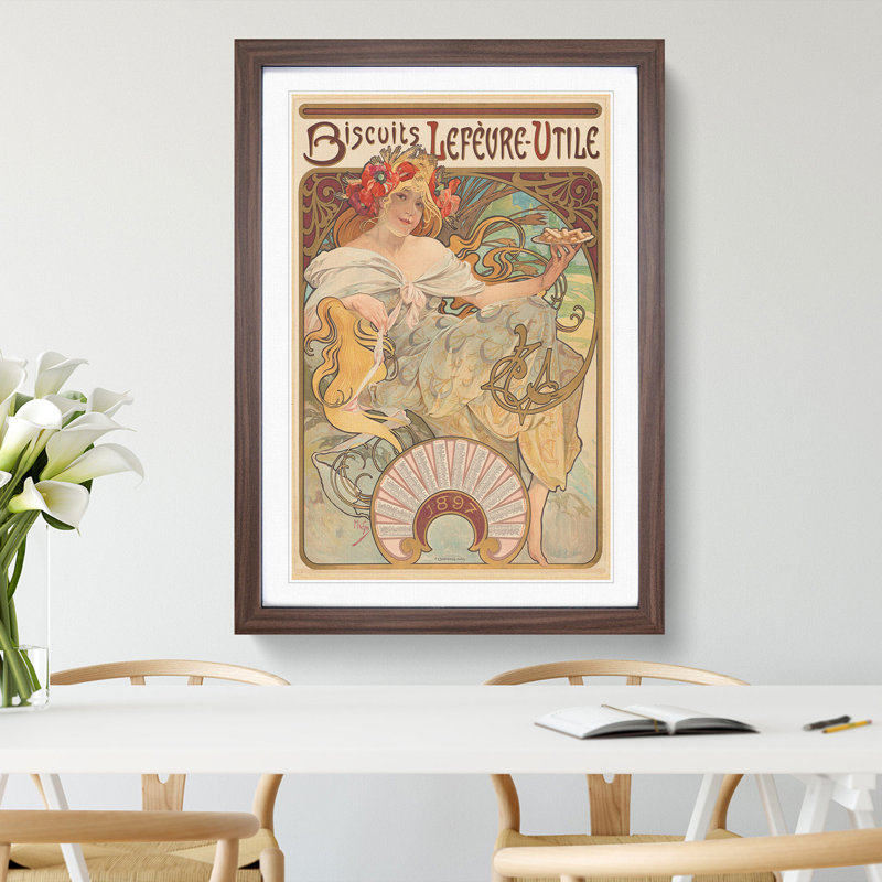 Biscuits Lefevre by Alphonse Mucha - Framed Print, 65cm H x 48cm W x 2cm D, Walnut