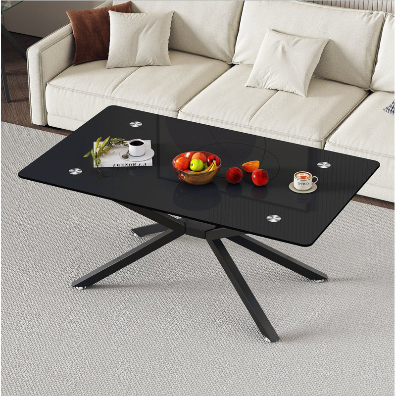 Table basse de 39,37 po en verre transparent rectangulaire, design élégant avec pieds en métal blanc, table basse de salon