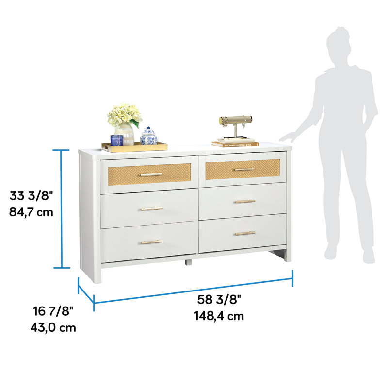Bay Isle Home Isabella Isle 6 Drawer Dresser, White/Rattan Finish | Wayfair Bay Isle Home Isabella Isle 6 Drawer Dresser, White/Rattan Finish | Wayfair