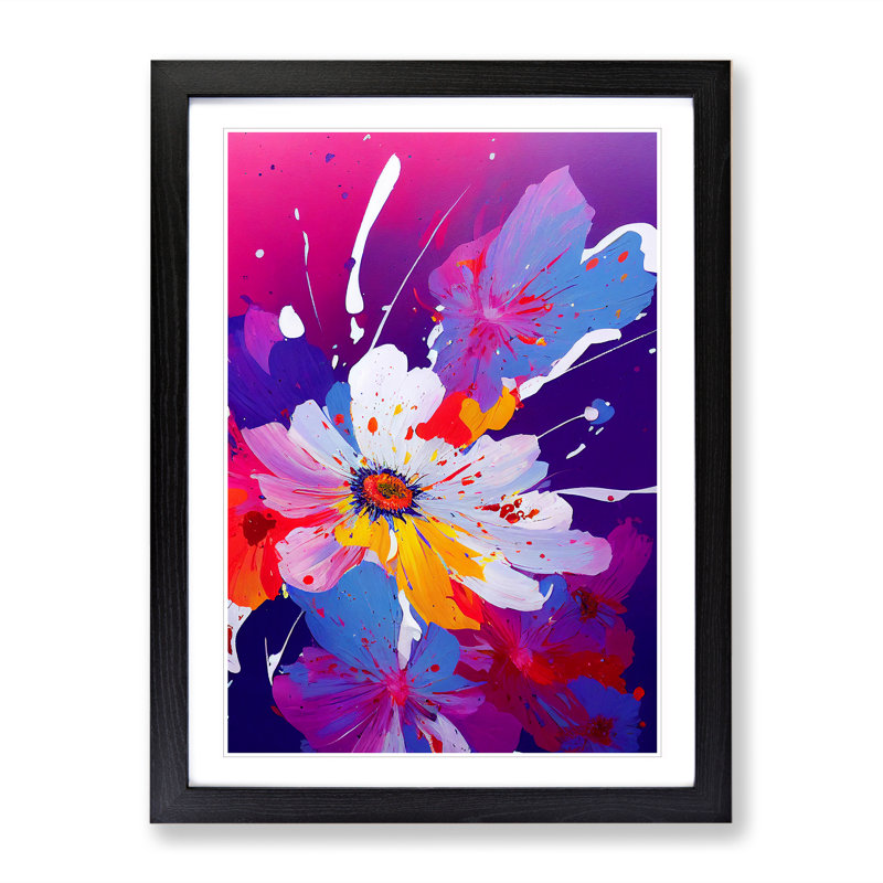 Paint Splash Flowers No.2 - Single Picture Frame Painting, Black , 64cm H x 46cm W x 2cm D