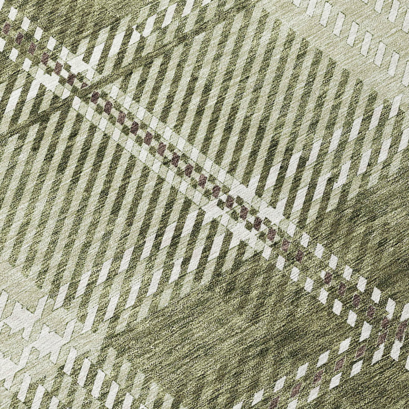 Tapis intérieur lavable rond 8 pi vert artichaut brun et ivoire