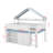 Full Size Loft Bed With Canopy Roof And Storage Cabinet, Wooden House-Shaped Frame With Ladder, Shelves-1826395041