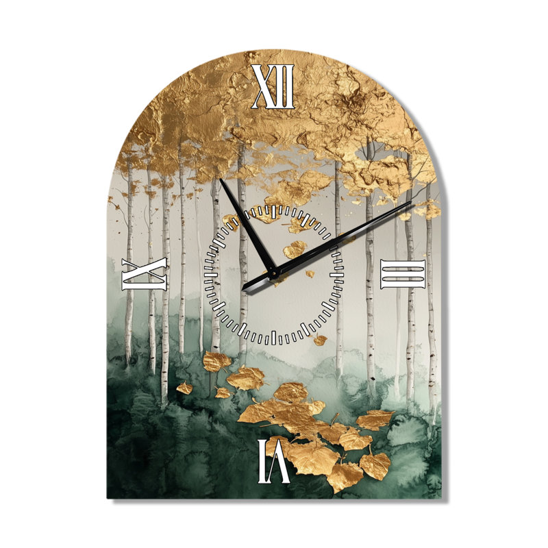 Élégante Ligne Dorée I - Grande Horloge Murale Arche Glamour, H 31 po x l 23 po - Arche
