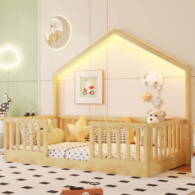Lit simple Montessori avec rails hauts et lumière DEL pour enfants