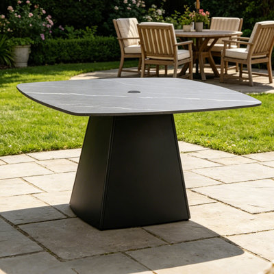 4-Person 44" Rounded Square Outdoor Dining Table With Umbrella Hole, 44.17'' in. W 44.17'' in. D