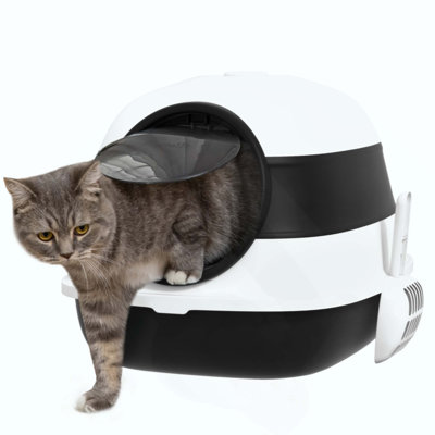 Cat Litter Box With Lid, Covered Litter Box W/ High Sides, Air Freshener, Large Two-Way Entrance Kitty Litter Box, Foldable, Easy Clean