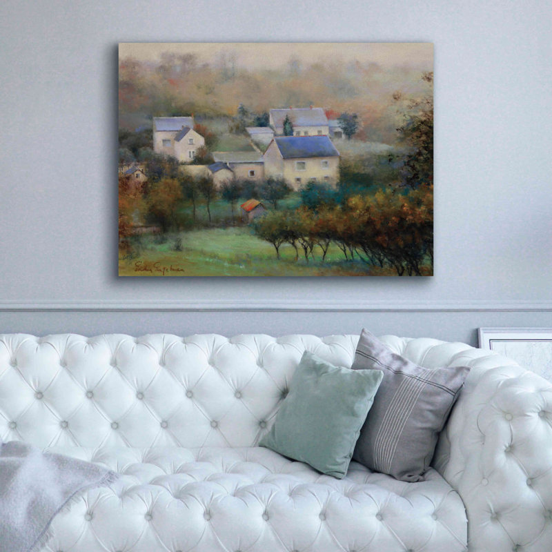 Campagne hameau - peinture sur toile tendue, H 40 po x l 54 po x P 1,5 po