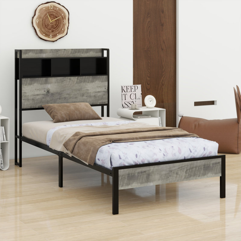 Lit plateforme avec rangement et accessoires, Lit simple