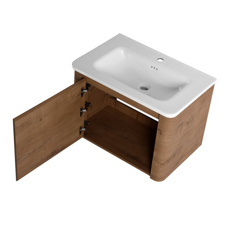 Meuble-lavabo mural 28 po avec lavabo en céramique et 1 porte à fermeture en douceur, contreplaqué