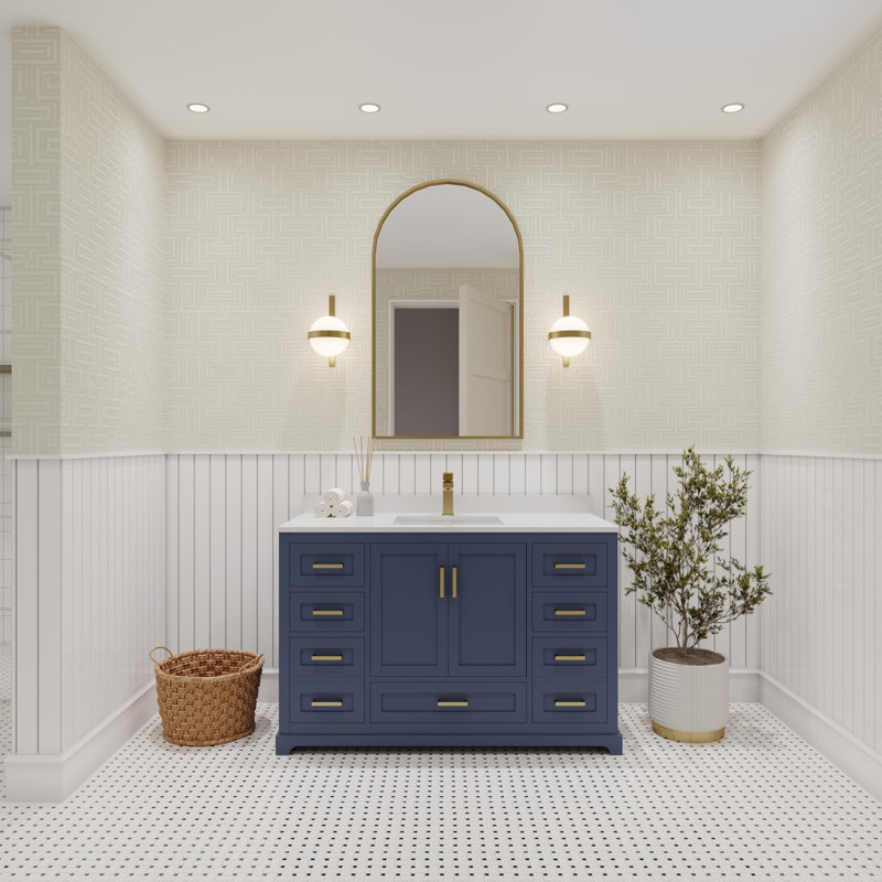 Ensemble de meuble-lavabo simple 48 po avec plateau en quartz Maya, Bleu, Or brossé