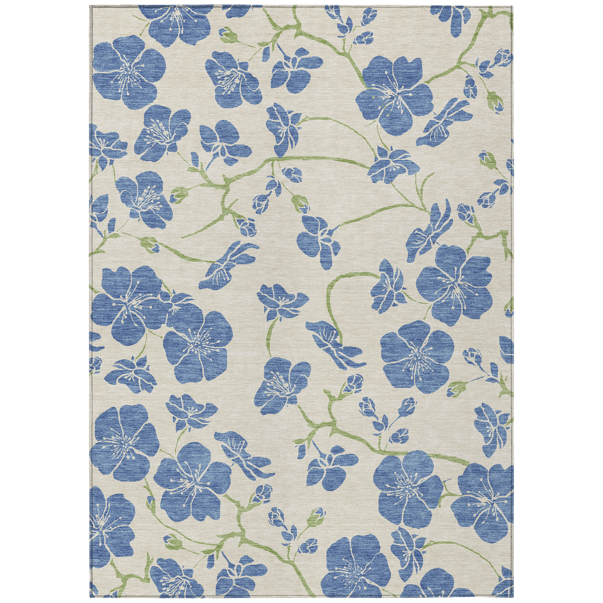 HomeRoots 8' X 10' Linen Blue And Green Floral Washable Indoor Outdoor ...