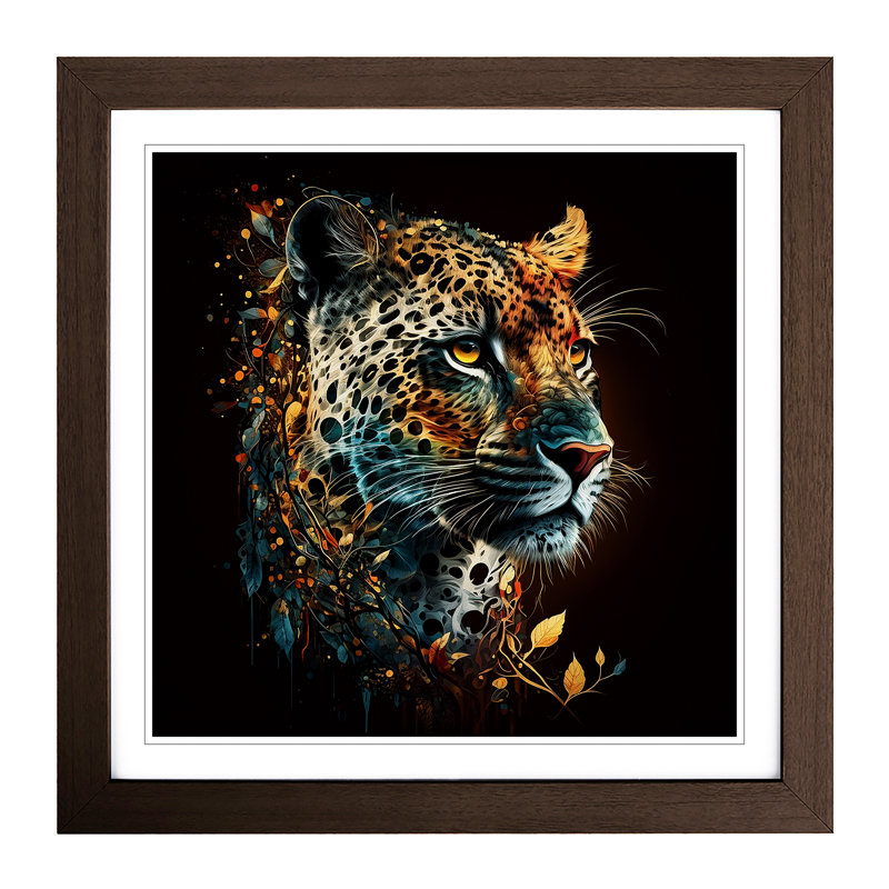 Leopard Graphic Art - Single Picture Frame Print on Wood, Walnut