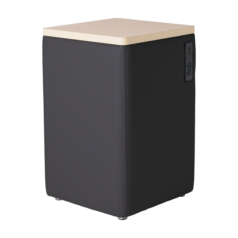 Pro Series Upholstered Square Ottoman Table with Tech Panel, Black/Maple