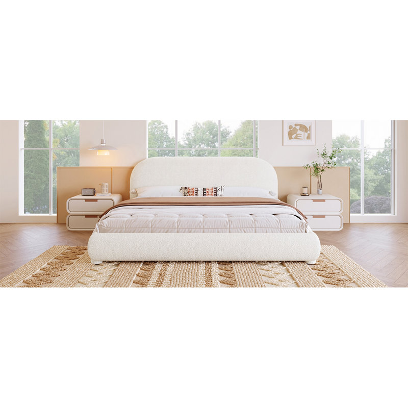 Lit tapissier en tissu de style crème, Crème