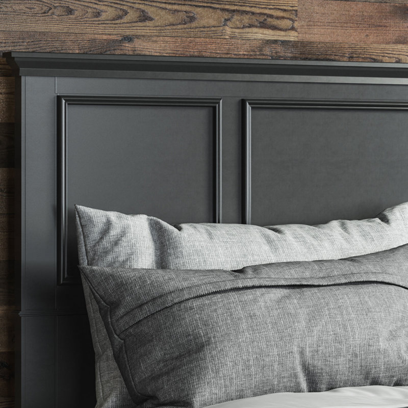 Lit standard en bois massif Auriel, Noir, Grand