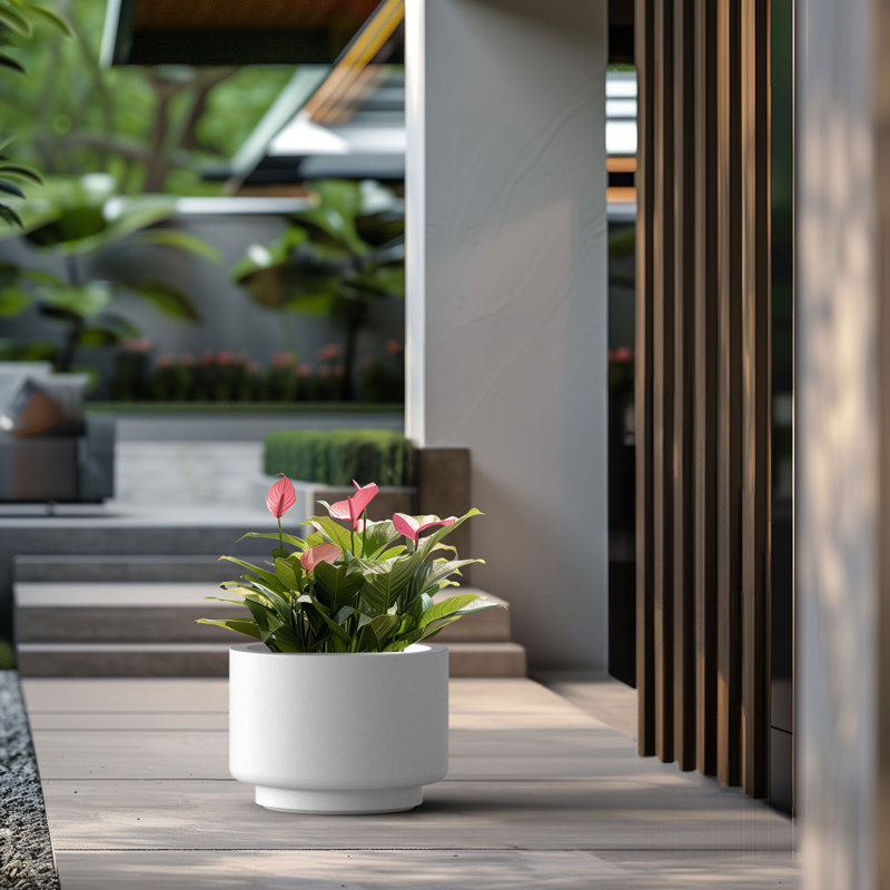 Grand pot / pot rond en béton avec trous de drainage, H 7,09 po x l 9,84 po x P 9,84 po, Blanc éclatant