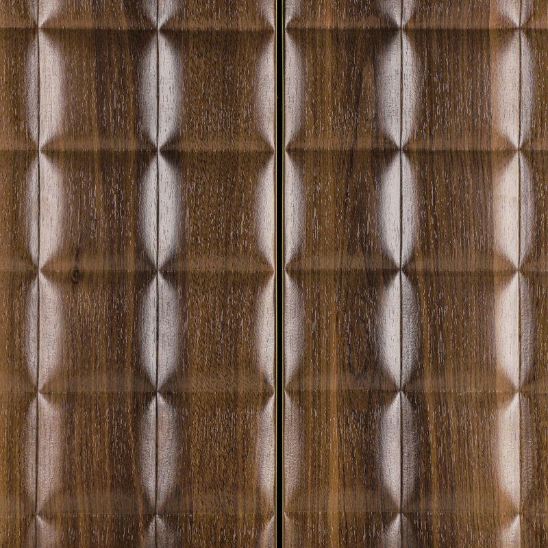 Armoire de rangement moderne à 4 portes avec portes géométriques 3D et garniture en métal, Brun