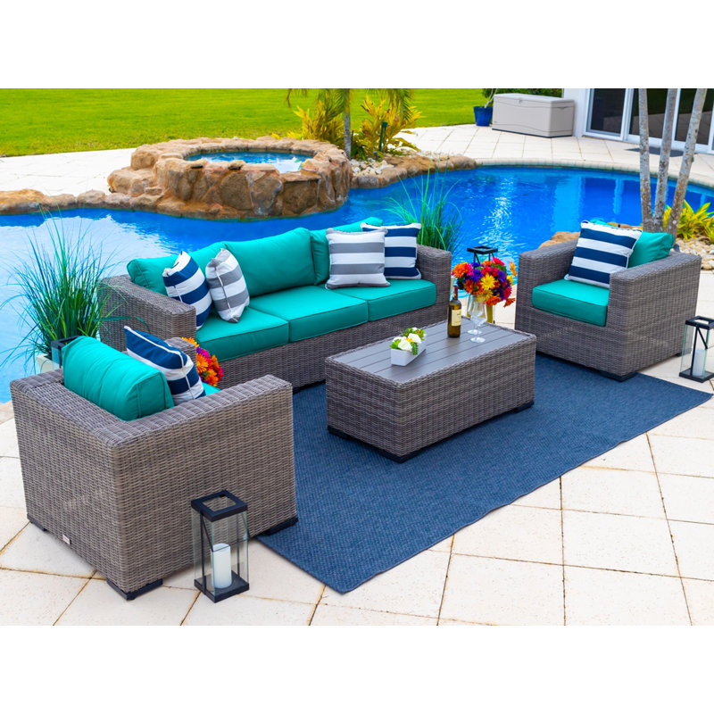 Ensemble de conversation en osier / rotin pour 5 personnes avec coussins Sunbrella Aleyza, Toile Aruba Sunbrella®